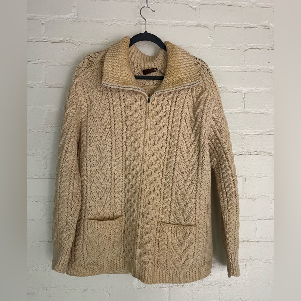 Garltarra Handknit 100% Pure New Wool Size 42 Mens Zip Up Sweater